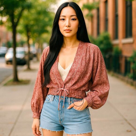 Free People Rosalina Floral Print Tie Front Jacket Medium - Picture 1 of 10